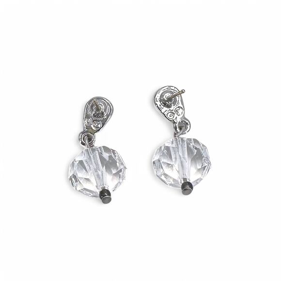 Swarovski Rhinestone Earrings Silver Tone Pave and Clear Crystal Bead Dangle - Picture 3 of 9